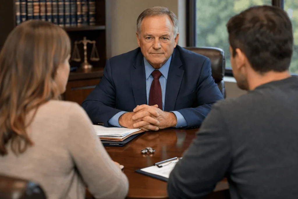 Divorce Mediation Rochelle Park NJ meeting with attorney and couple